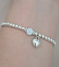 Personalised Silver Initial Bracelet with Heart Charm Stretch Beaded Bracelet 
