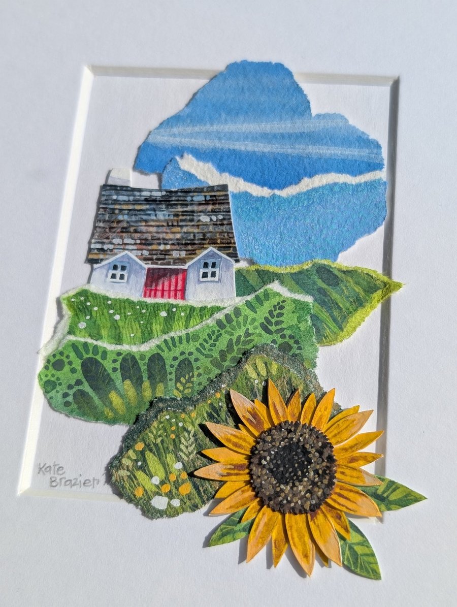 The Prize Sunflower - Original miniature collage. A5 Mounted