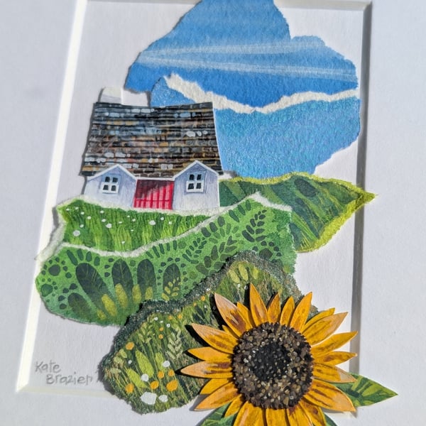 The Prize Sunflower - Original miniature collage. A5 Mounted