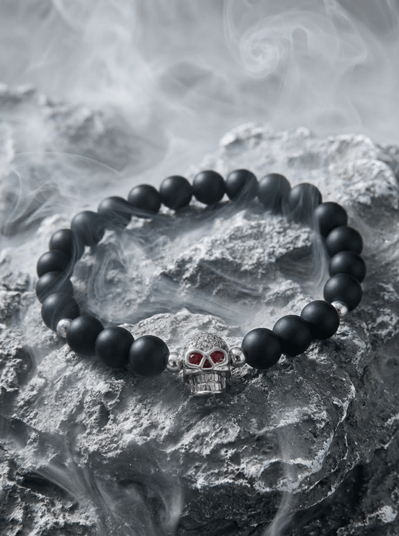 Silver Skull Beaded Bracelet - Silver Plated Spacers