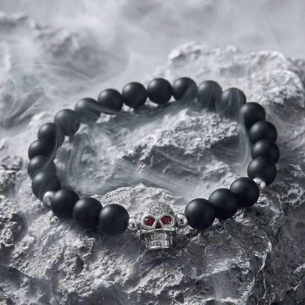 Silver Skull Beaded Bracelet - Silver Plated Spacers