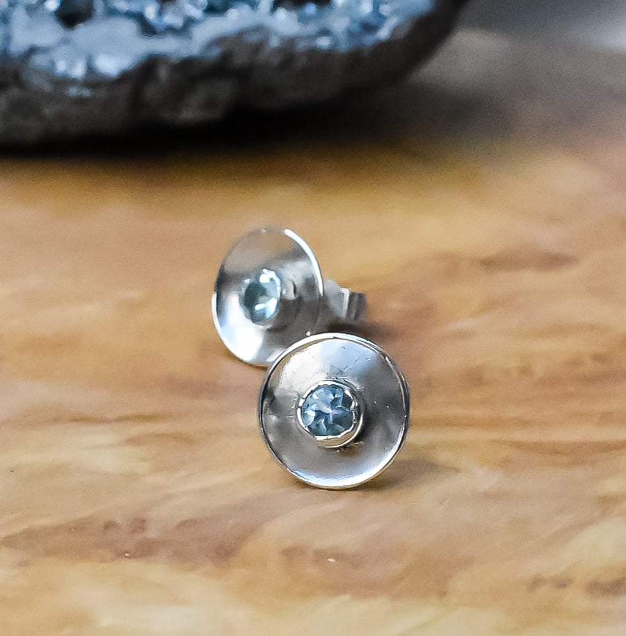Topaz Domed Stud Earrings, Argentium 935 Silver