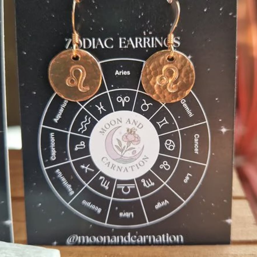 Leo Copper Zodiac Earrings 