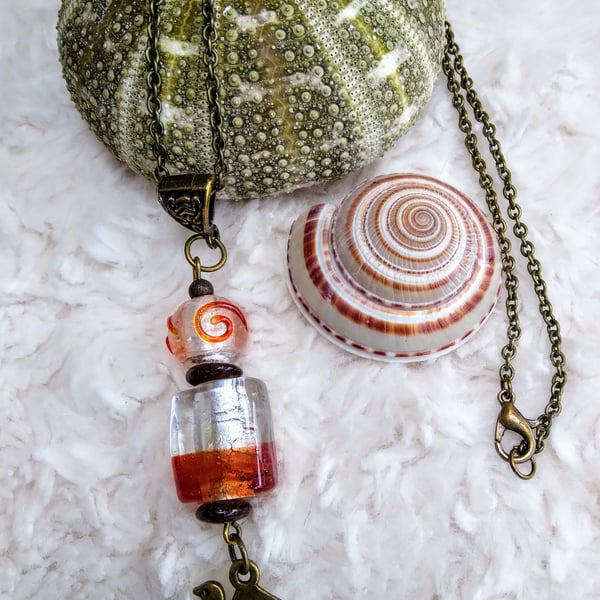 Hand-made LAMPWORK BEADS pendant on bronze chain necklace
