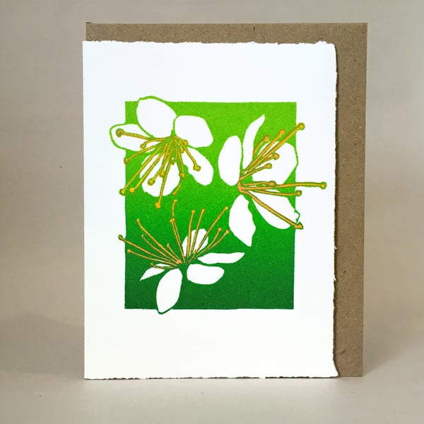 May Blossom Spring Green - Original Hand Printed LinoCut Card
