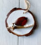 Rustic hanging Robin on a branch Christmas decoration made in Cornwall  - Image 1
