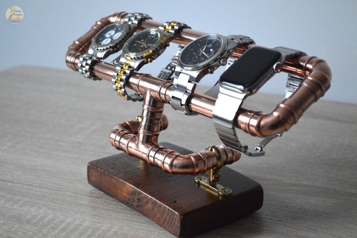 Handmade Copper, Wood & Brass Watch Stand
