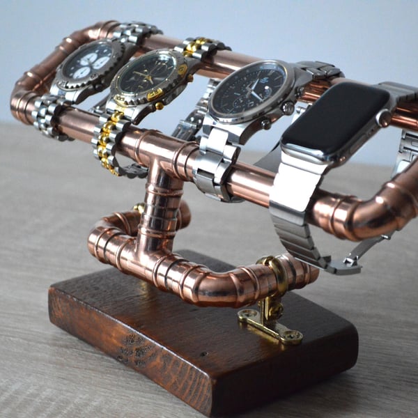 Handmade Copper, Wood & Brass Watch Stand