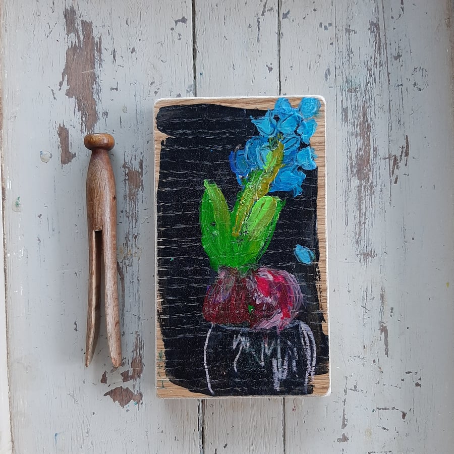 Small spring painting on reclaimed wood