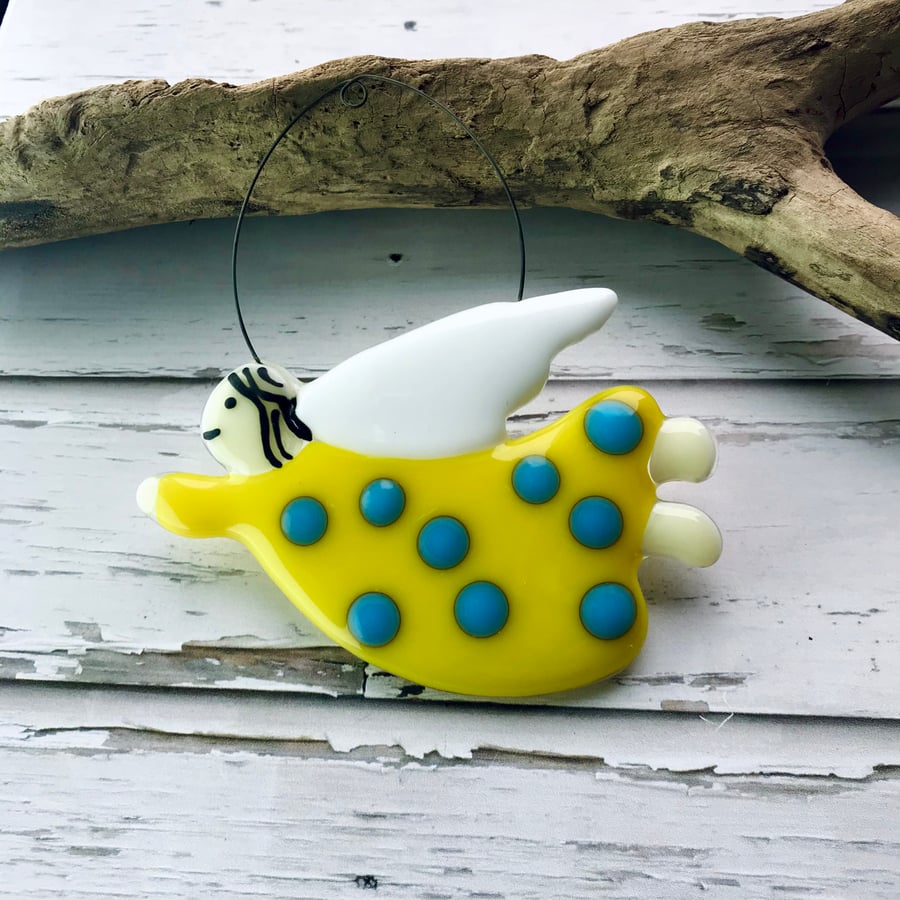 fused glass angel, gift for friend, yellow