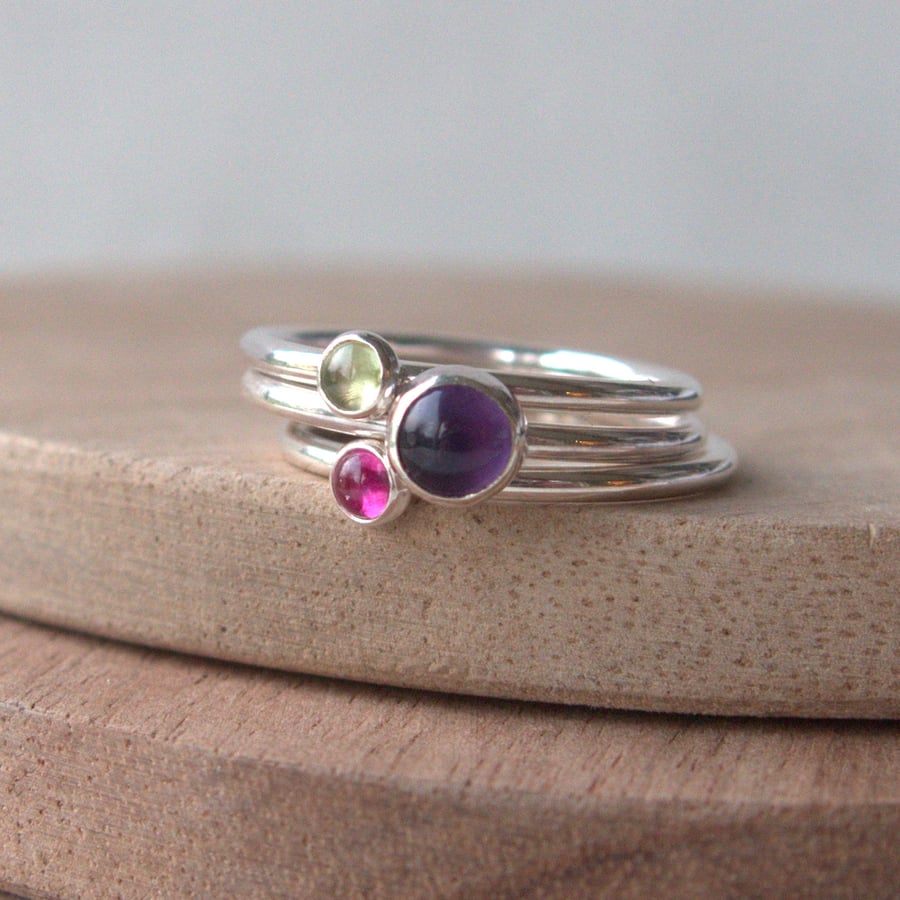 Create Your Own Birthstone Ring Set with Three Gemstones