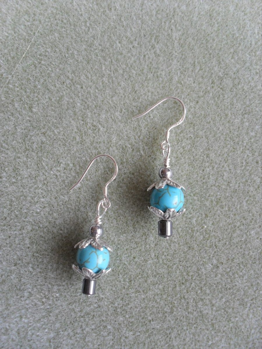 Turquoise Coloured Stone and Haematite Earrings EA105