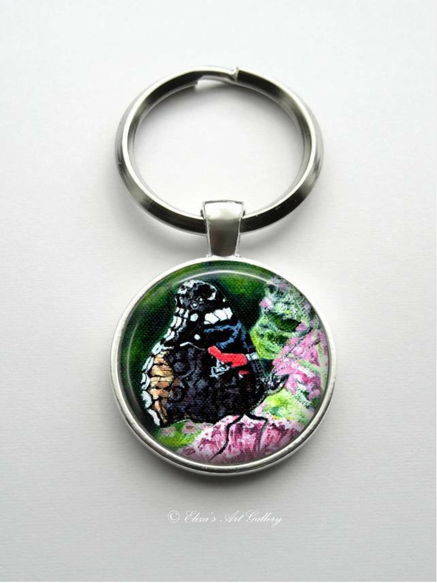 Silver Plated Butterfly Art Cabochon Keyring