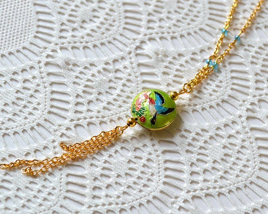 Sale! 50% off! Green Cloisonne Bead Necklace
