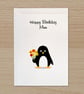 Mum Birthday card, Cute penguin holding flowers, Card for Mum,