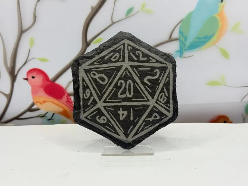 D20 Dice Laser Etched Coaster