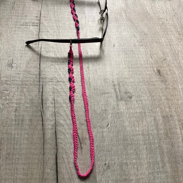 Crochet Pink cotton glasses chain