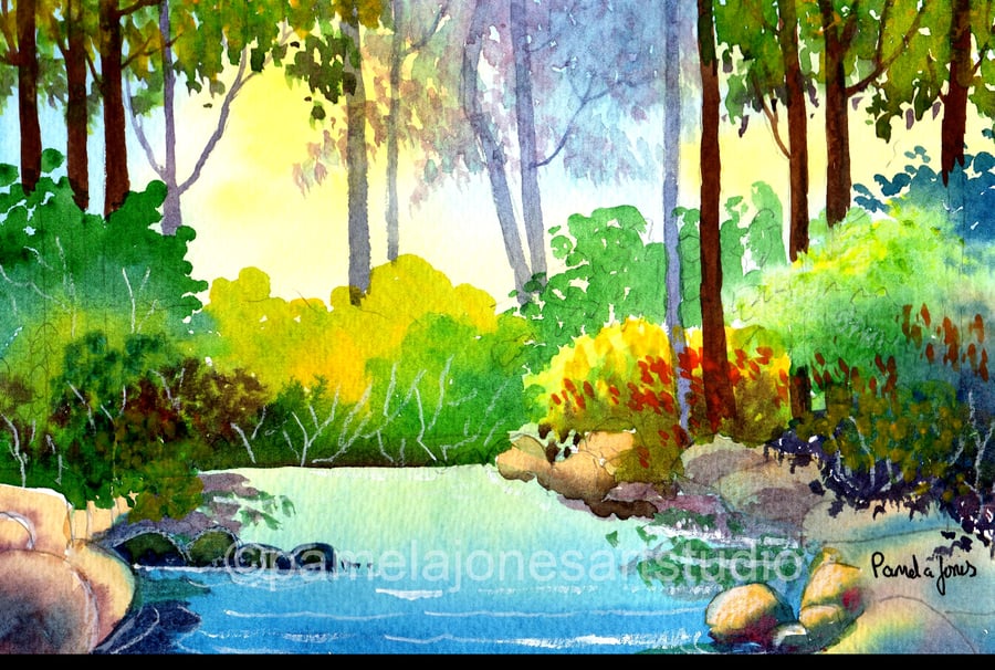 Woodland Pond, Original Watercolour in 14 x 11 '' Mount
