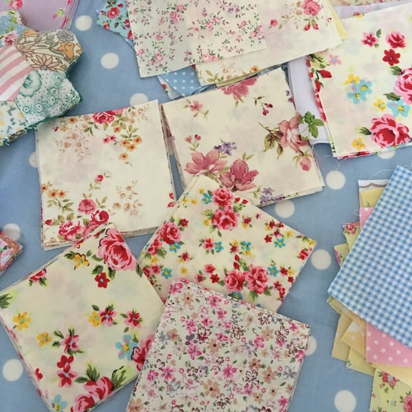 40 x 4" shabby chic  coloured cotton fabric patchwork squares