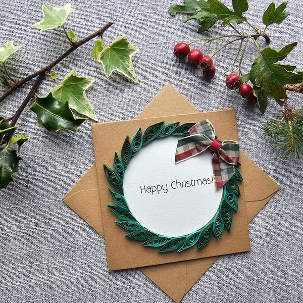 Traditional Quilled Wreath Christmas Card 4" x 4" Small Square Card
