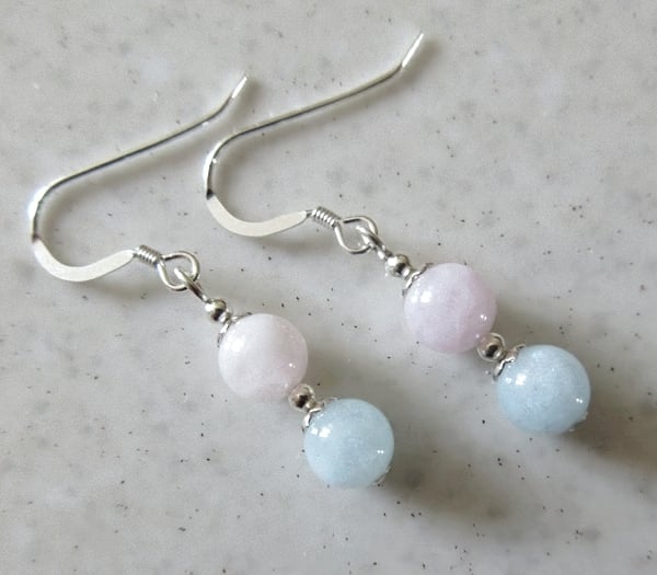 Natural Pastel Pink & Blue Morganite Gemstone Earrings With Sterling Silver
