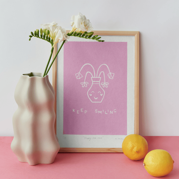 Happy Vase A5 lino print