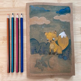 Little Fox In The Pond. Notebook, sketchbook hand painted 