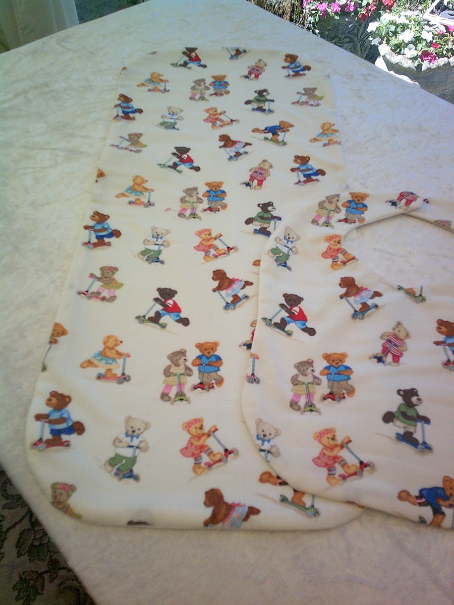 Teddy Bears on Scooters Burp Cloth & Bib Set