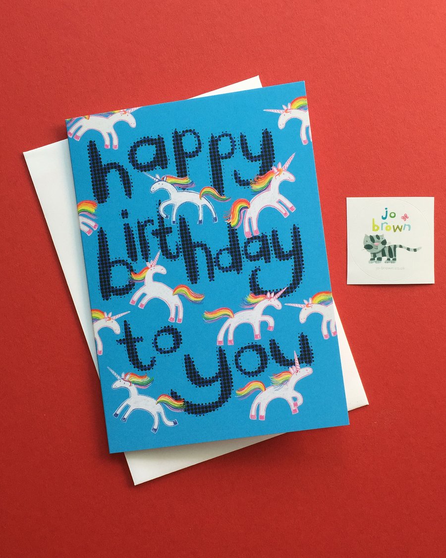 Tiny Unicorns Happy Birthday Card by Jo Brown happytomato7