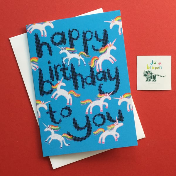 Tiny Unicorns Happy Birthday Card by Jo Brown happytomato7