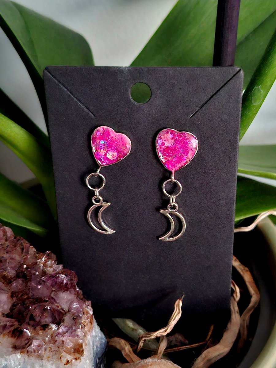 Gothic stud dangle witch moon earrings heart celestial 