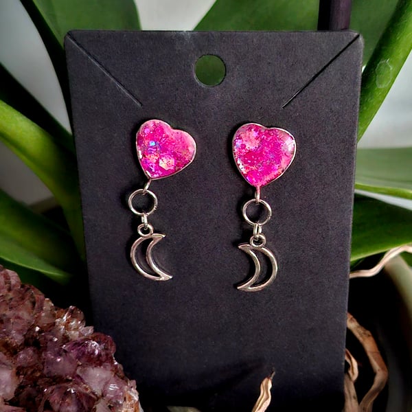Gothic stud dangle witch moon earrings heart celestial 