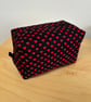 Red Hearts Print Quilted Fabric Box Shape Makeup Bag