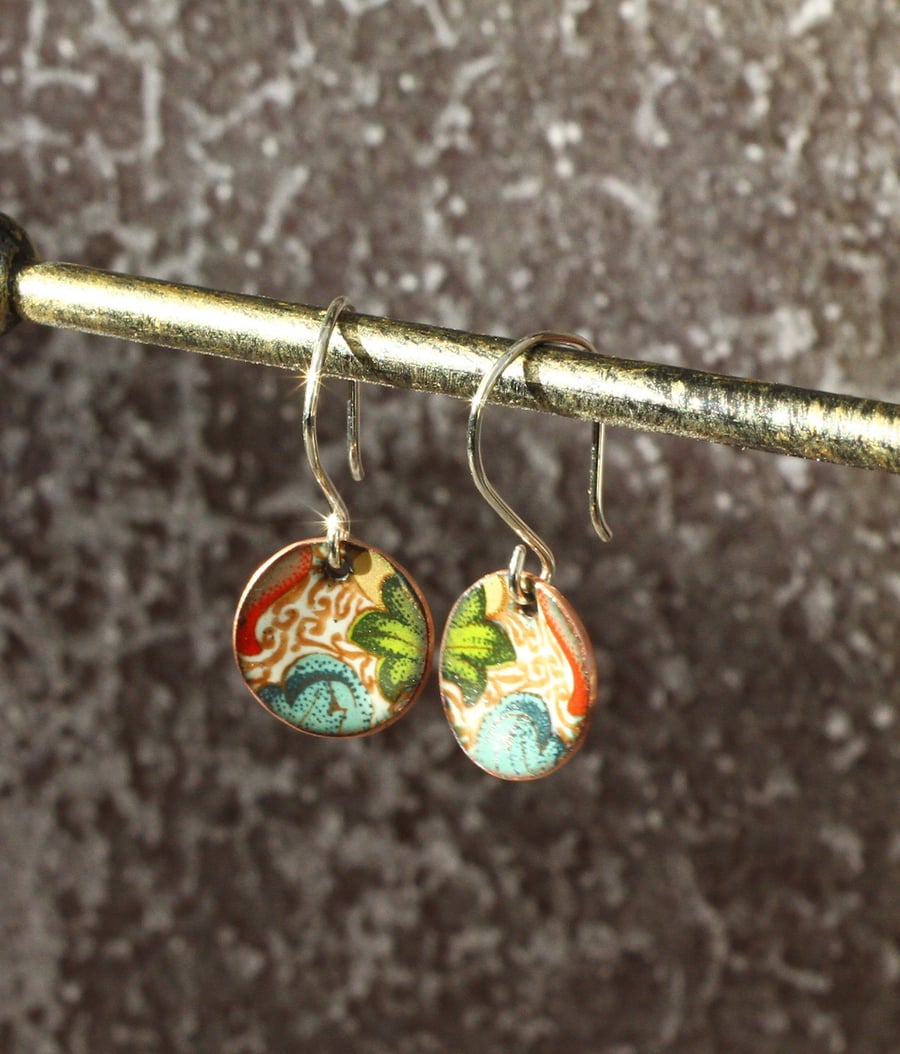 Patterned enamelled copper earrings