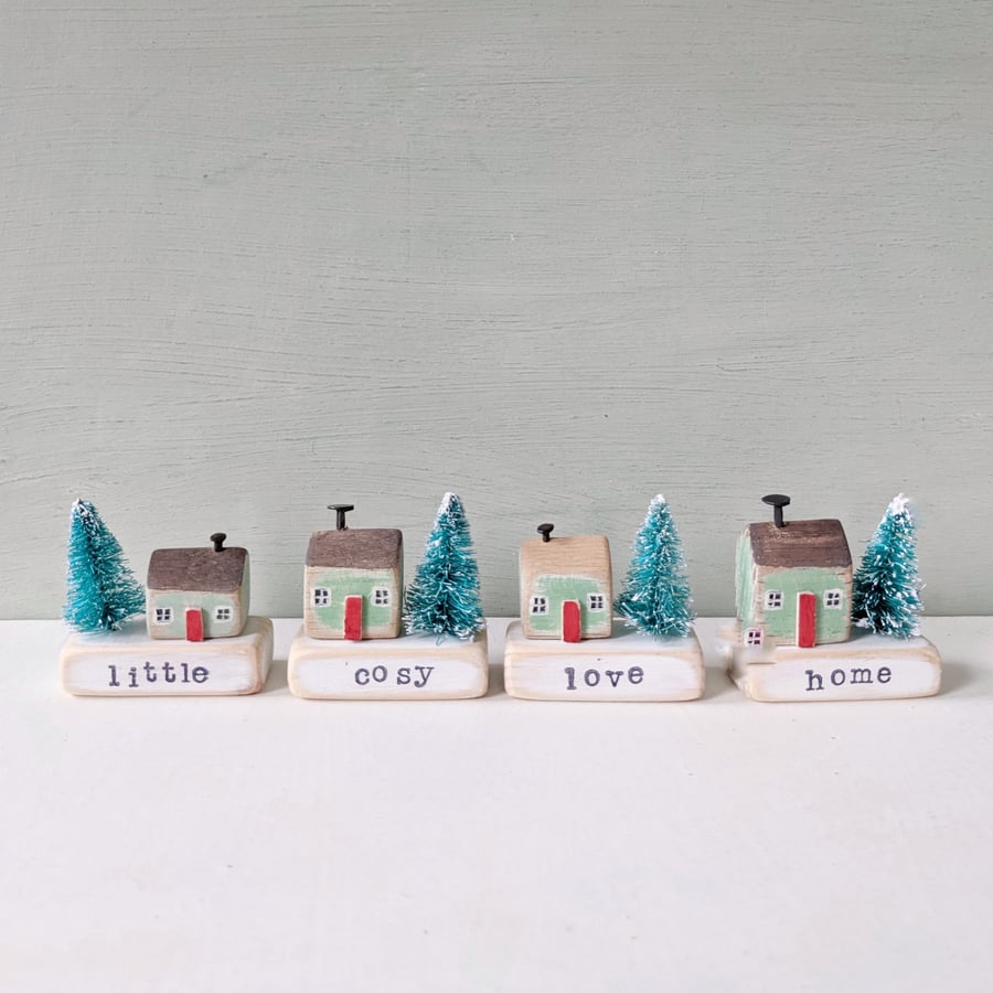 A Little Wooden Handmade House in a Bag with Xmas Tree Choose Your Stamped Word