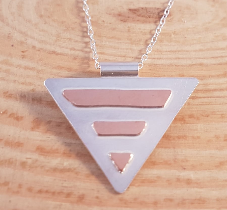 Sterling Silver and Copper Striped Triangle Necklace