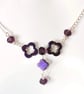 Purple Hematite Clover Necklace 20 Inch, Floral, Silver Curb Chain - Image 5