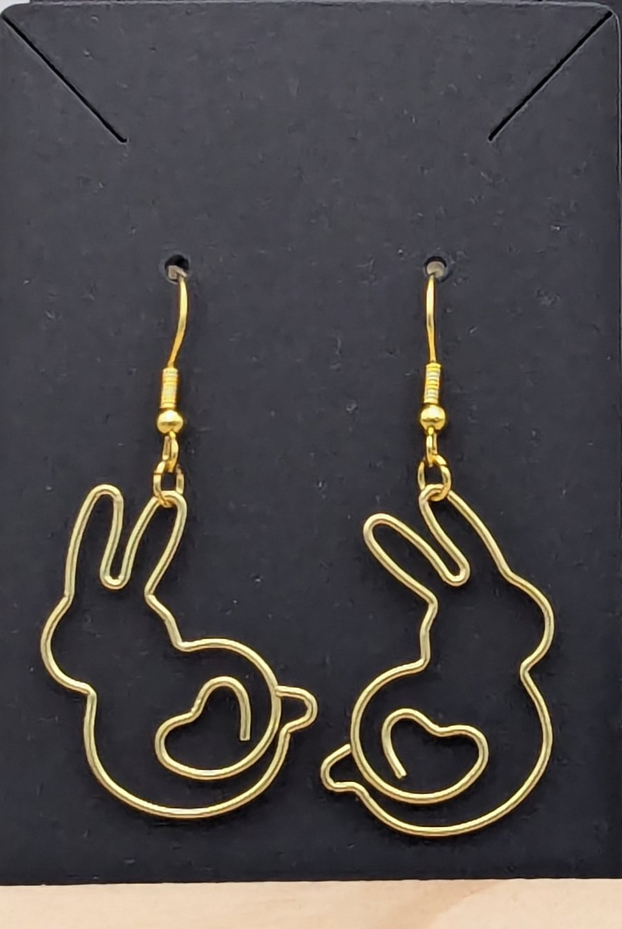 Gold Colour Dangle Bunny Heart Paperclip Earrings Jewellery Gift