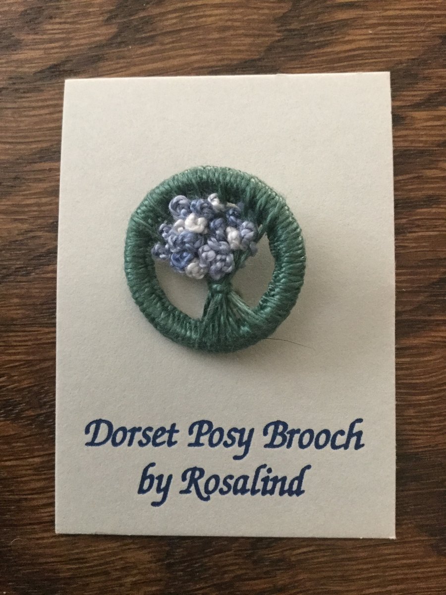 Dorset Posy Brooch, Grey Green with Blues, P33