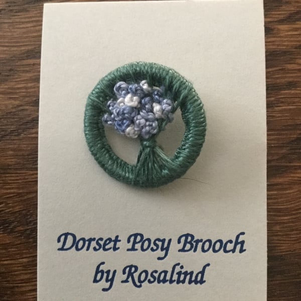 Dorset Posy Brooch, Grey Green with Blues, P33