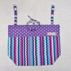 Folding Tote Bag in Wiggly Line and Polka Dot Print Fabric. Purples and Blue