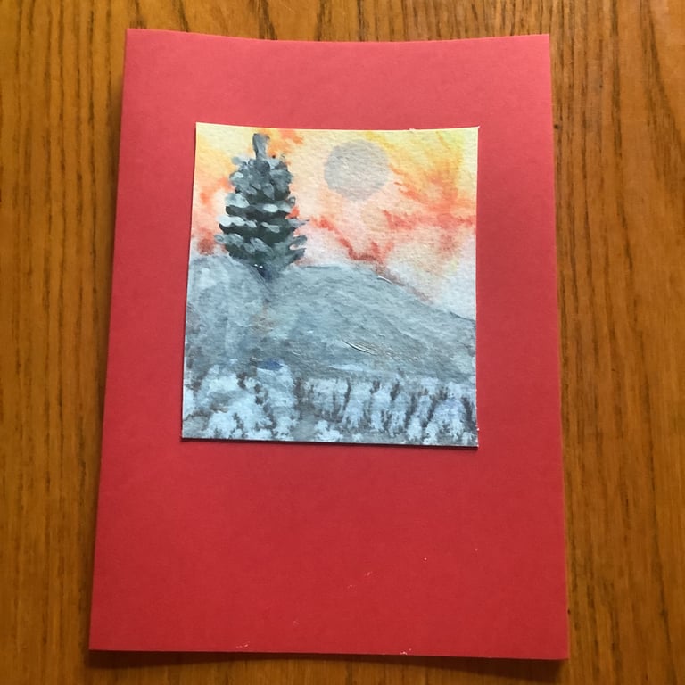 Hand-painted Christmas Yule Card 'Red sky at Yule'