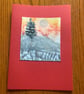Hand-painted Christmas Yule Card 'Red sky at Yule'