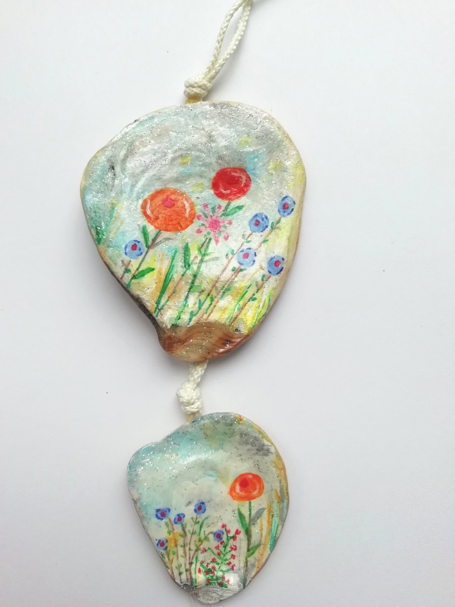 Flower painted hanging shells