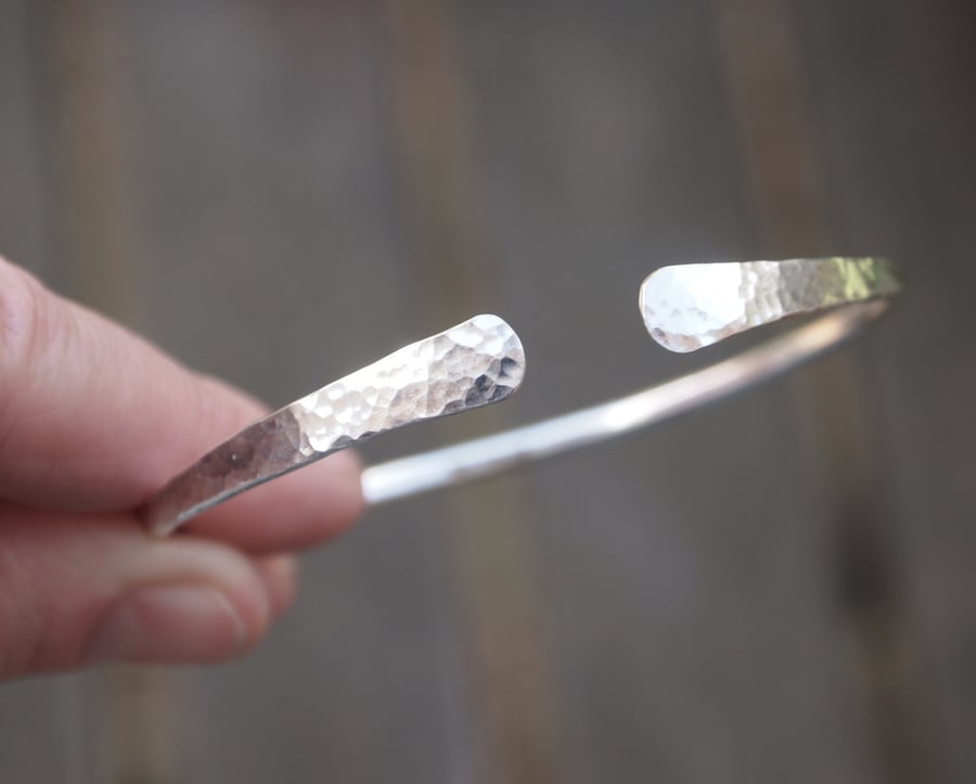 Bangle, forged solid silver, hallmarked.