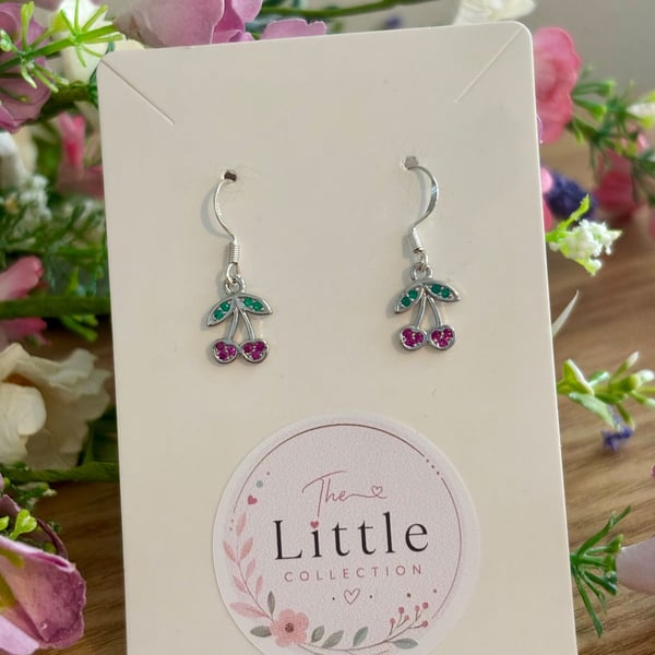 Cherry Dangle Earrings, Fruity Charms, Handmade Jewellery 