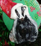Christmas tree decoration of a Badger with a santa hat made from air dry clay.   - Image 2