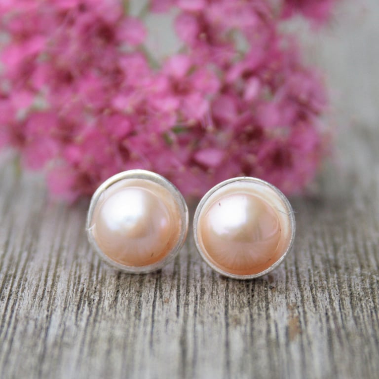 Pearl stud earrings, silver stud earrings, wedding jewellery