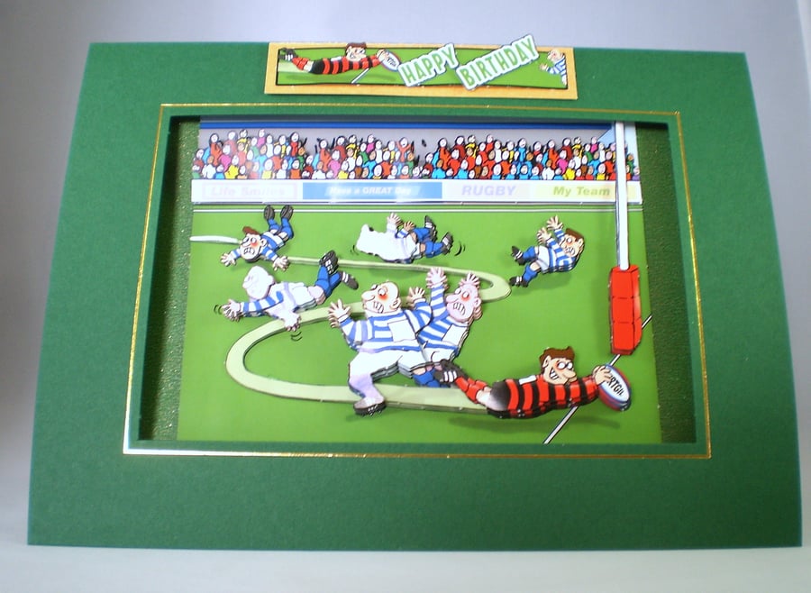 Handmade Decoupage 3D Rugby Birthday Card,Personalise,Any Occasion