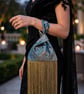 Teal blue and gold floral satin brocade Japanese knot bag - Image 4